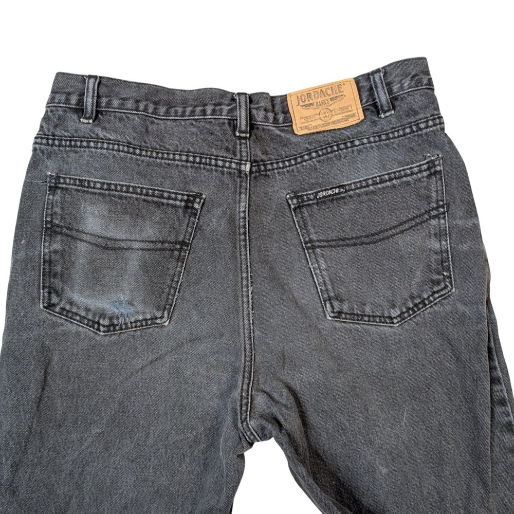 Vintage Jordache 34 Black 100% Cotton Denim Distressed Retro Straight Leg Jeans